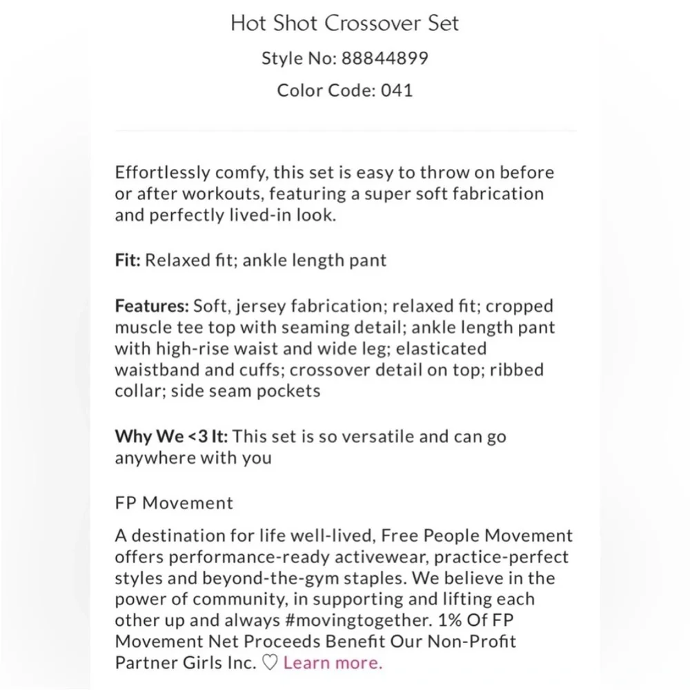 Free People Movement Hot Shot Cross Over Set Size M NWOT - Picture 3 of 15